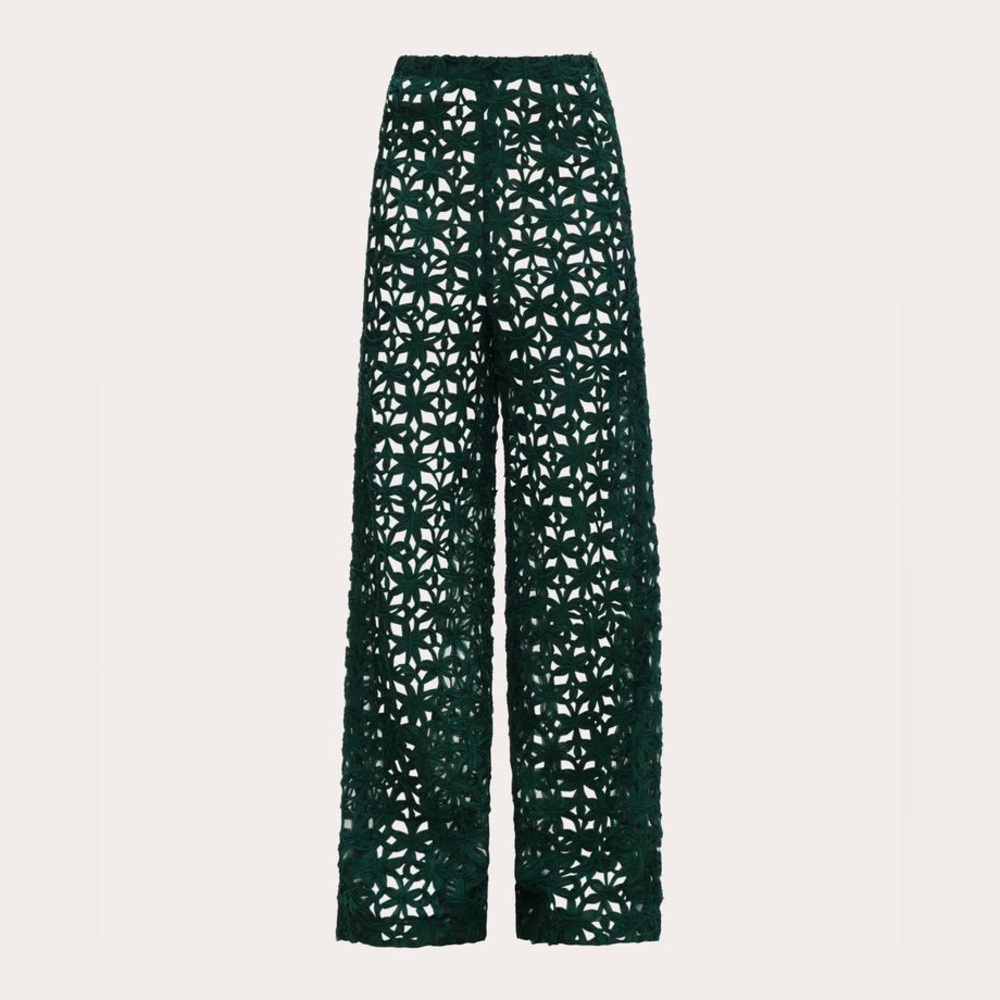 Andrea Iyamah Ndu Lace Wide-Leg Pants in Dark Green NWT Size XS (Elastic Waist)